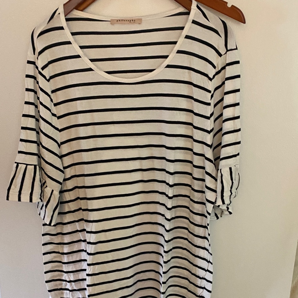 Philosophy Black and White Striped Scoop Neck Tee & Teal Green